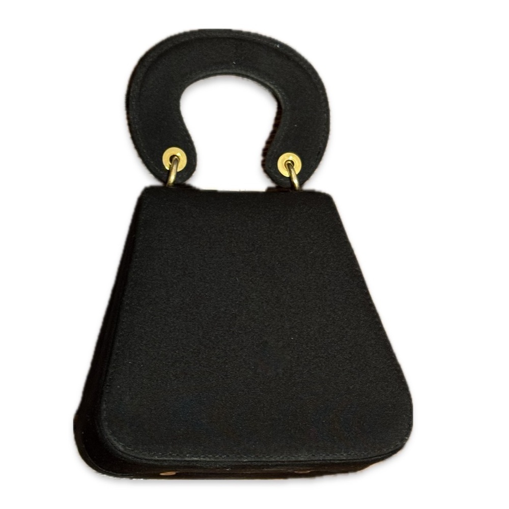 Vintage Stuart Weitzman Mini Evening Bag in Black Satin with Gold Hardware GUC